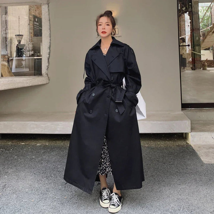 Damen Oversized Zweireihiger Langer Trench Coat