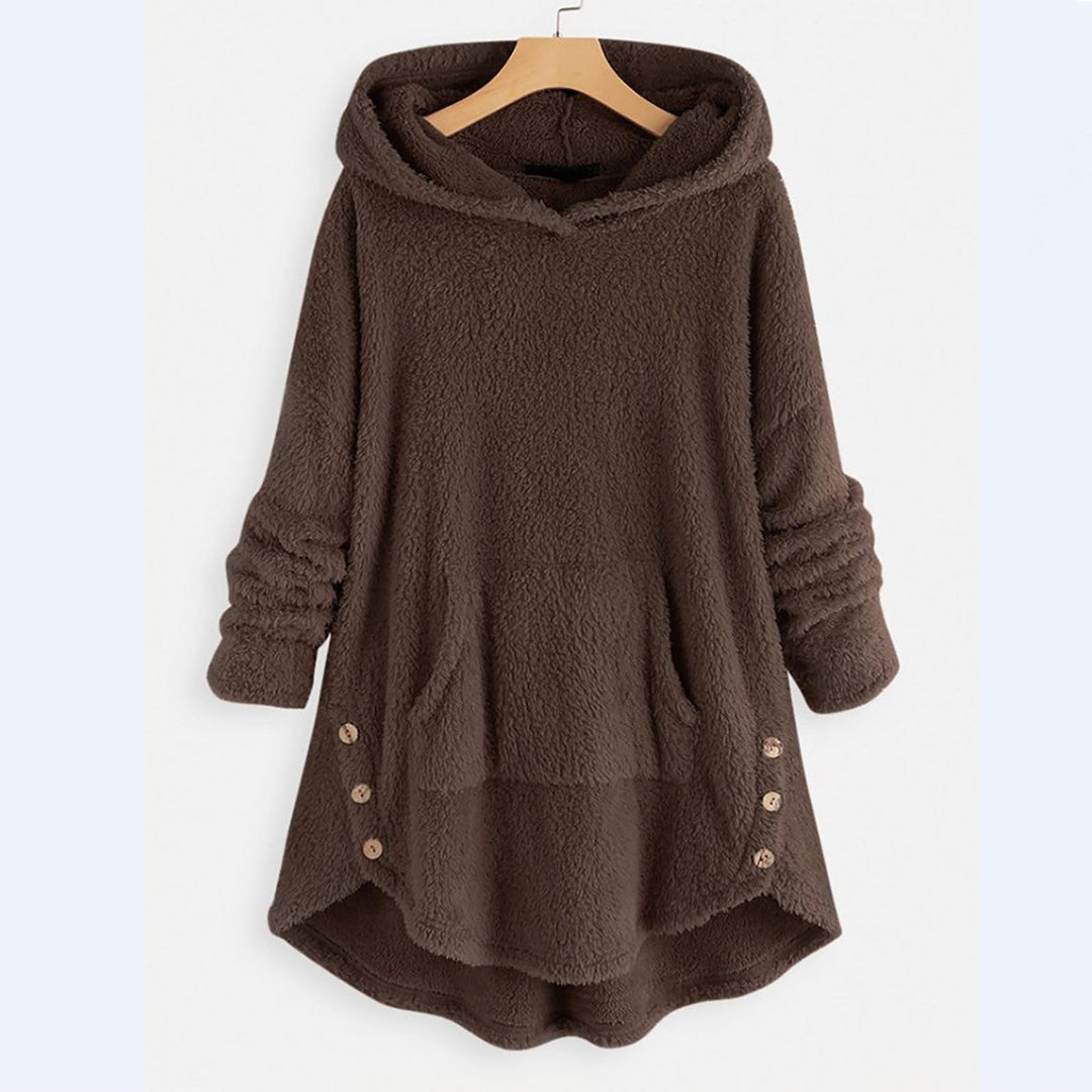 Damen Plüsch Hoodie Pullover weicher Fleece-Reißverschluss-Sweatshirt mit Katzenmotiv - Braun