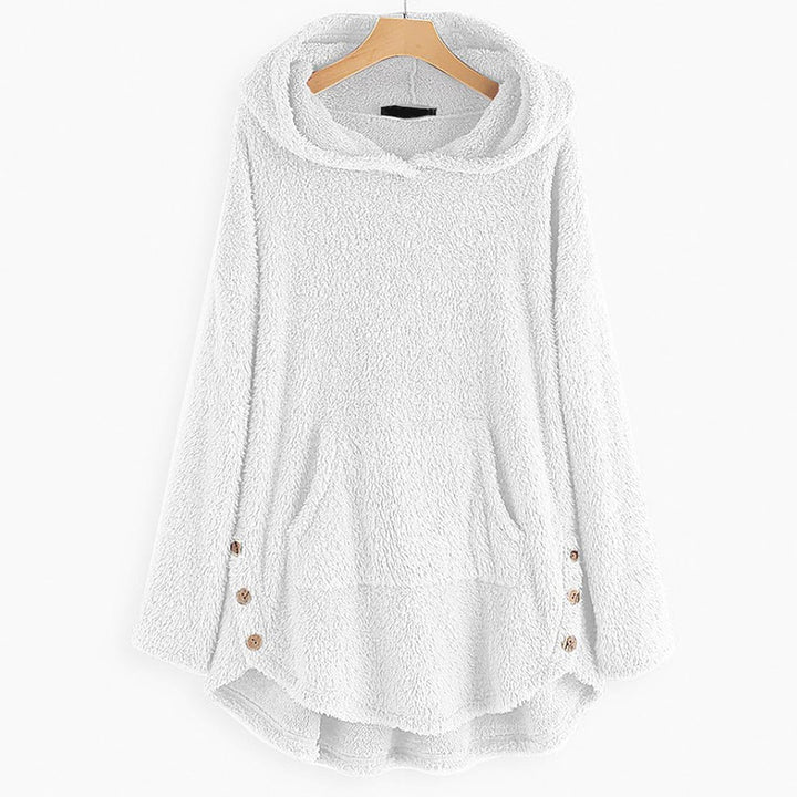 Damen Plüsch Hoodie Pullover weicher Fleece-Reißverschluss-Sweatshirt mit Katzenmotiv - Weiß