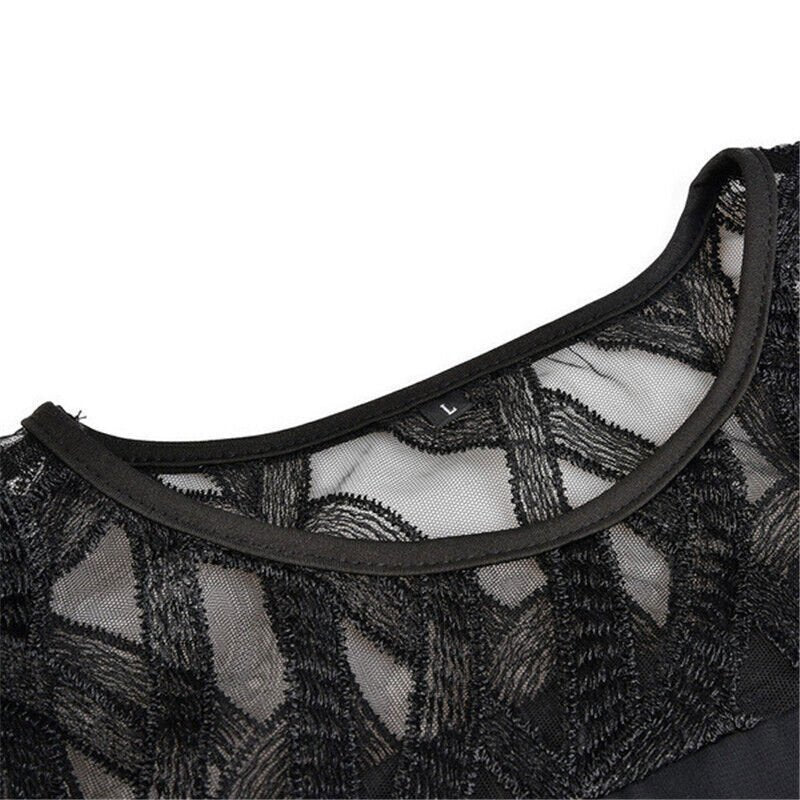 Damen Plus Size Midi Kleid mit Spitze und fließendem Schnitt