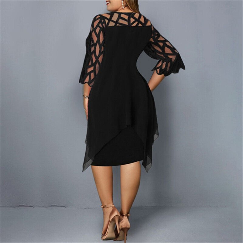 Damen Plus Size Midi Kleid mit Spitze und fließendem Schnitt