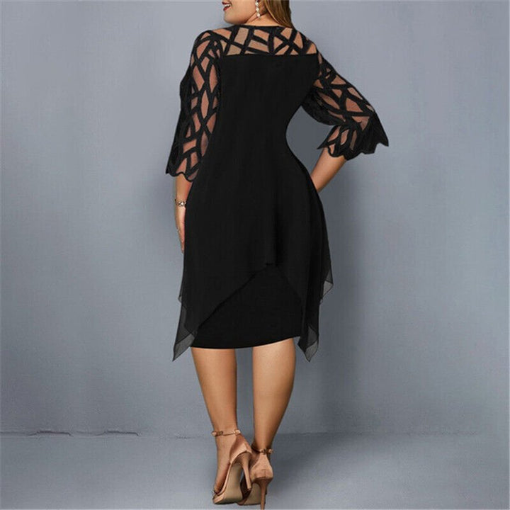 Damen Plus Size Midi Kleid mit Spitze und fließendem Schnitt