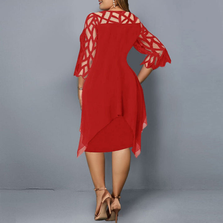 Damen Plus Size Midi Kleid mit Spitze und fließendem Schnitt