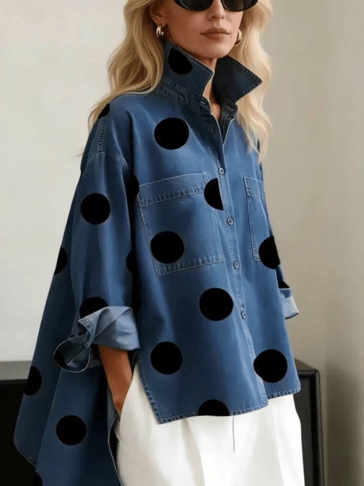Damen Polka Dot Oversized Langarm Hemdbluse