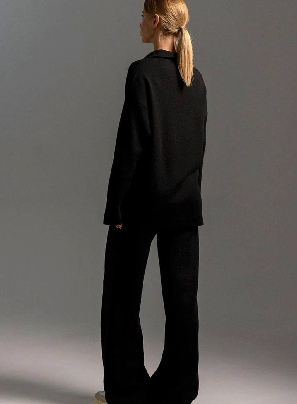 Damen Polopullover und Weitbein-Hosen-Set Locker Geschnitten Zweiteilig