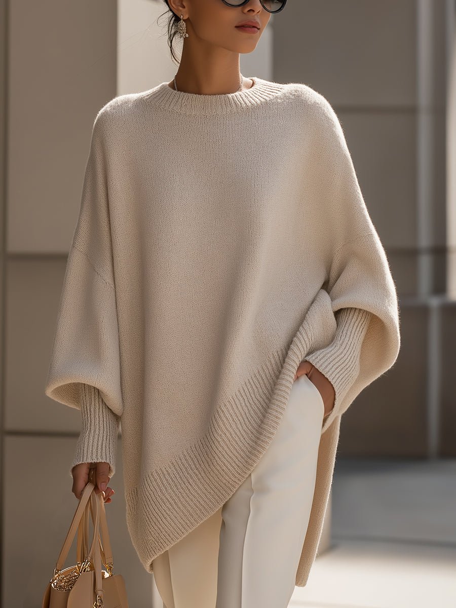 Damen Pullover Oversized Asymmetrisch Baumwolle Acryl - Beige