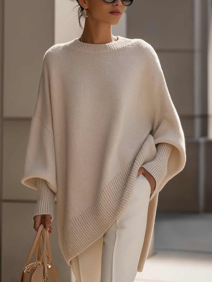 Damen Pullover Oversized Asymmetrisch Baumwolle Acryl - Beige