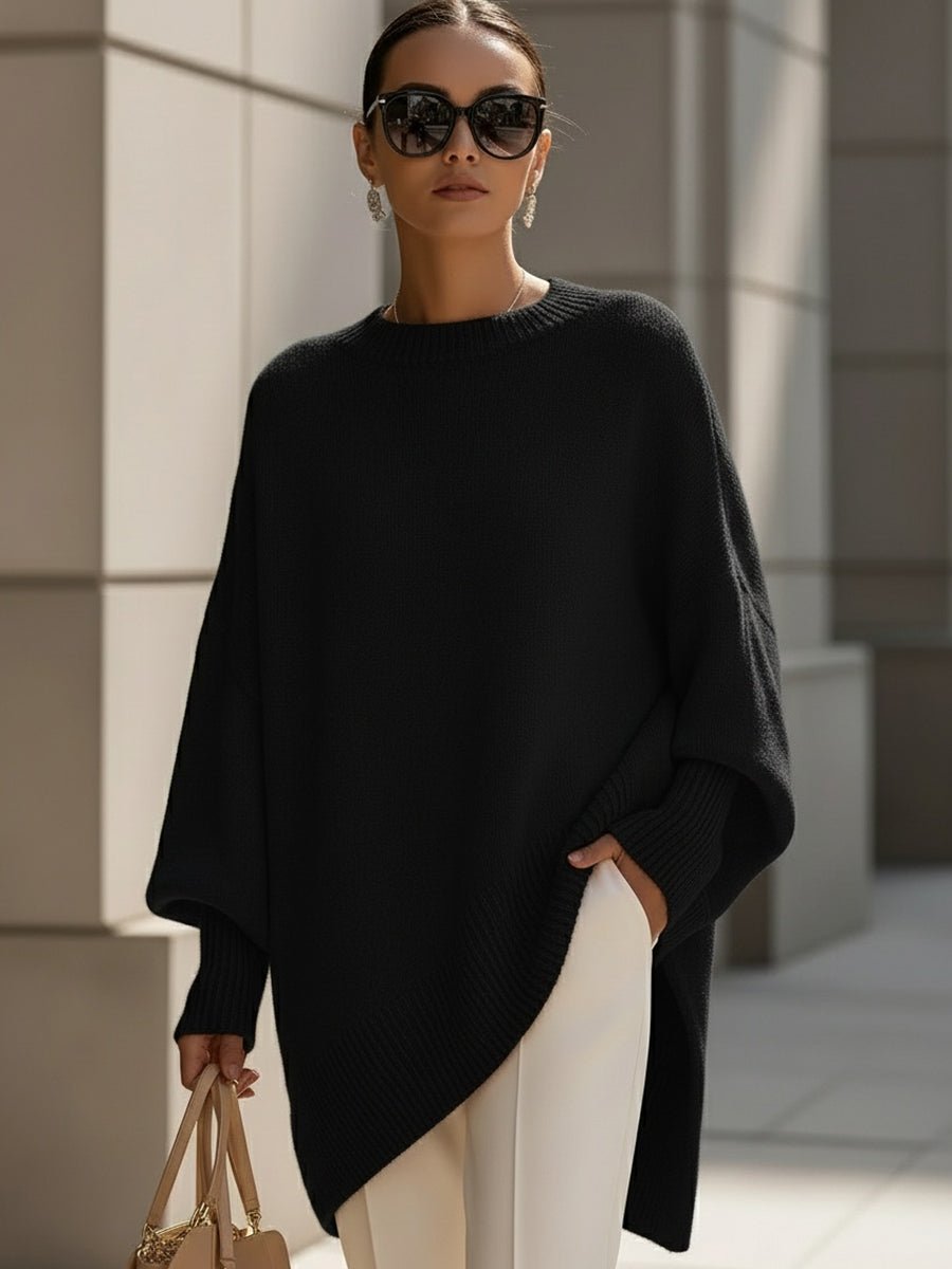 Damen Pullover Oversized Asymmetrisch Baumwolle Acryl - Black