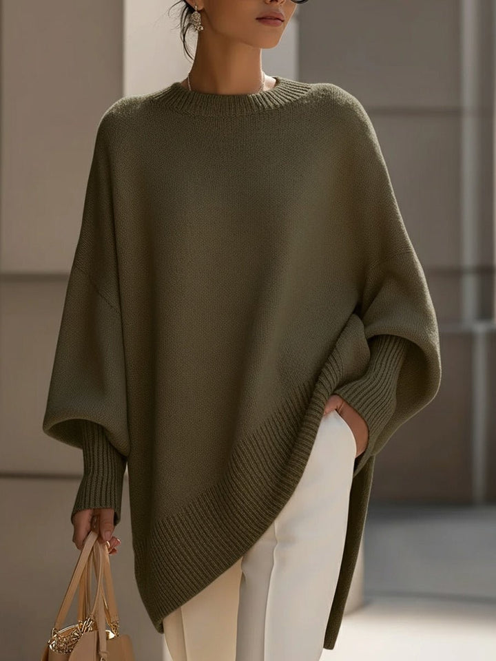 Damen Pullover Oversized Asymmetrisch Baumwolle Acryl - Olive Green