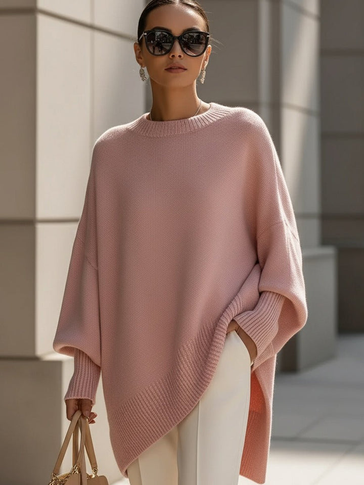 Damen Pullover Oversized Asymmetrisch Baumwolle Acryl - Pink