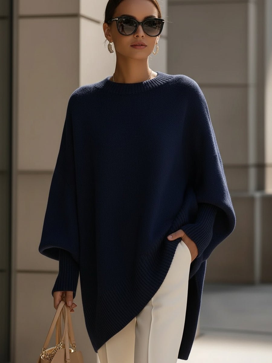 Damen Pullover Oversized Asymmetrisch Baumwolle Acryl - Navy Blue