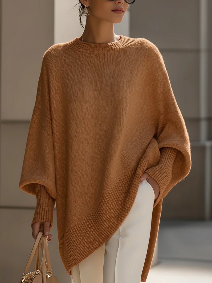 Damen Pullover Oversized Asymmetrisch Baumwolle Acryl - Caramel