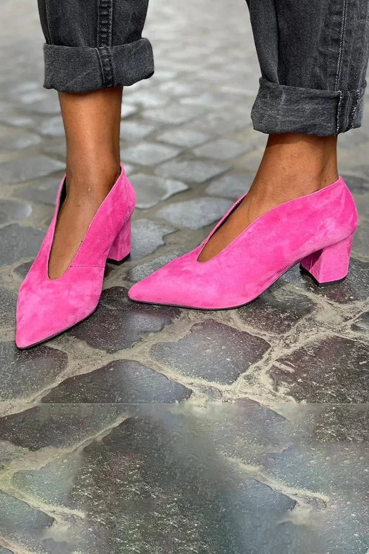 Damen Pumps Blockabsatz Spitze Zehe Elegant Business - Fuchsia