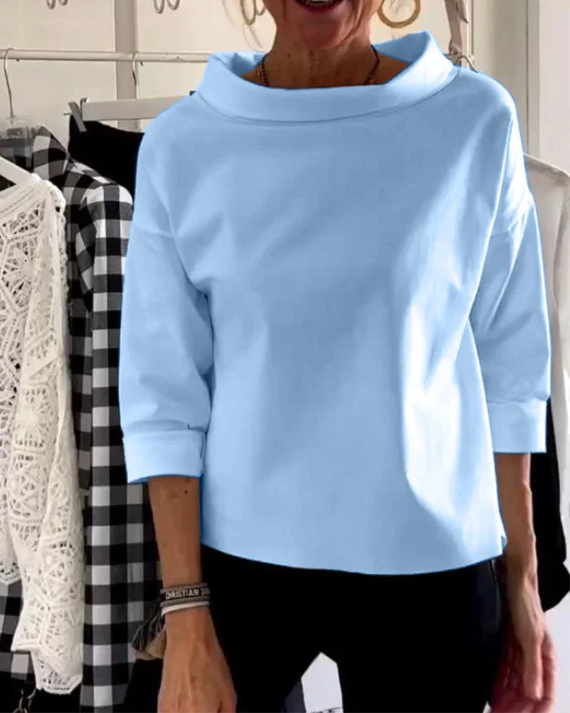 Damen Relaxed-Fit Bateau-Ausschnitt Dreiviertellärmel Casual Oberteil - Blue