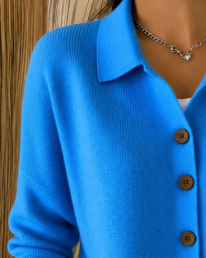 Damen Relaxed-Fit Polokragen Strick-Cardigan mit Knopfleiste