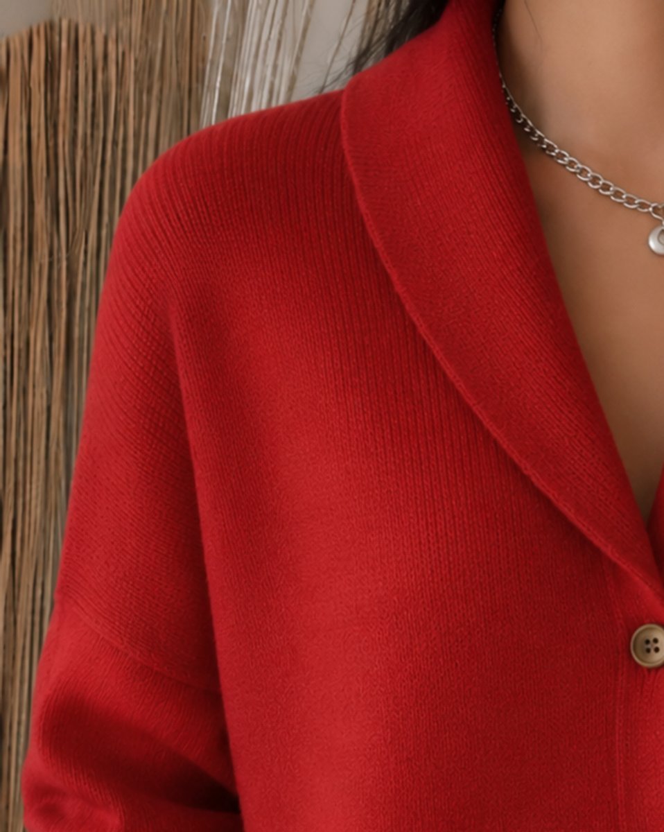 Damen Relaxed-Fit Polokragen Strick-Cardigan mit Knopfleiste