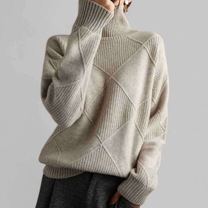 Damen Relaxed-Fit Rollkragen Strickpullover mit geometrischem Muster - Grau