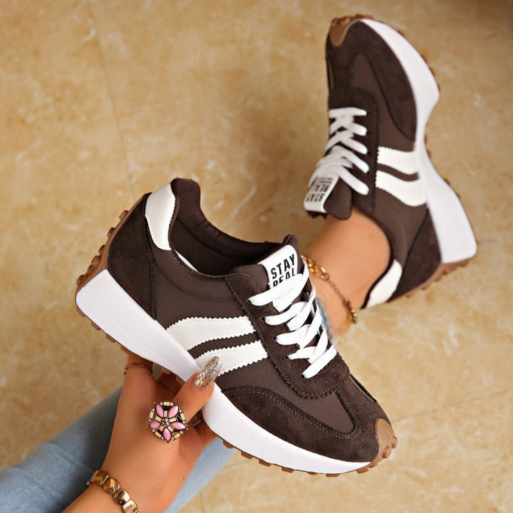Damen Retro Platform Chunky Sneaker mit Schnürung - Brown