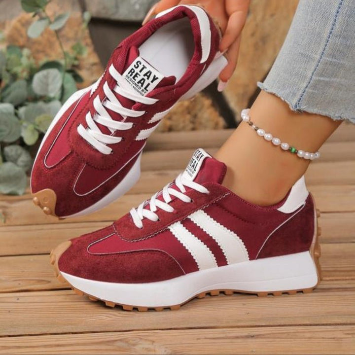 Damen Retro Platform Chunky Sneaker mit Schnürung - Red
