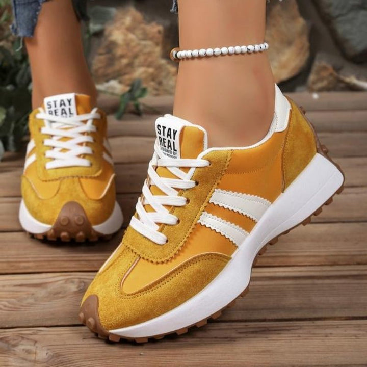Damen Retro Platform Chunky Sneaker mit Schnürung - Yellow