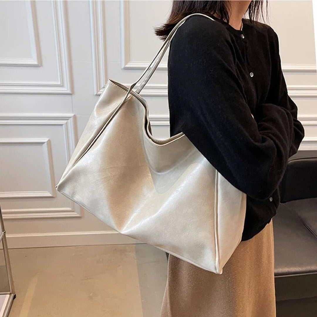 Damen Retro Tote Bag Shopper aus PU-Leder geräumig