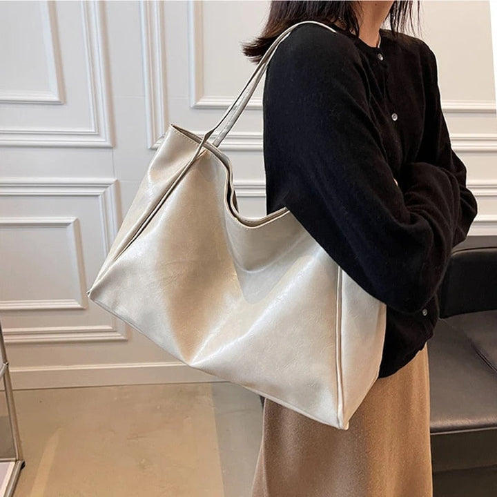 Damen Retro Tote Bag Shopper aus PU-Leder geräumig