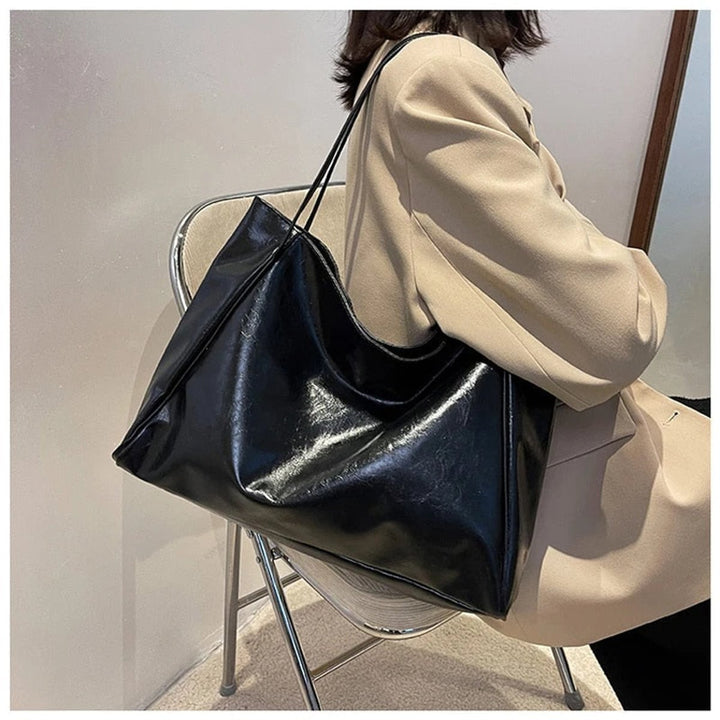 Damen Retro Tote Bag Shopper aus PU-Leder geräumig