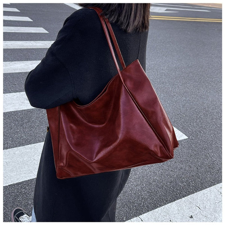 Damen Retro Tote Bag Shopper aus PU-Leder geräumig