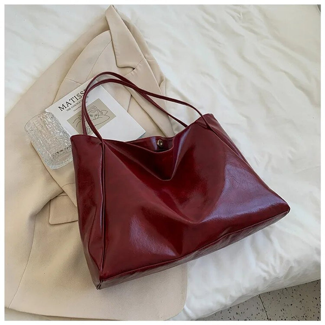 Damen Retro Tote Bag Shopper aus PU-Leder geräumig - Rot