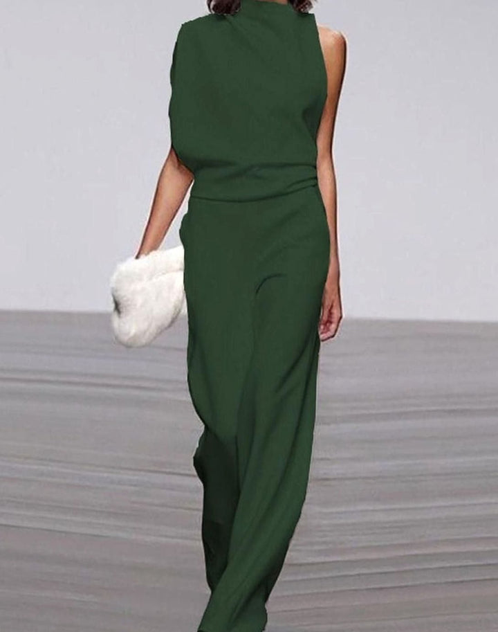 Damen Ärmelloser Ein-Schulter-Jumpsuit mit Weitem Bein - Grün