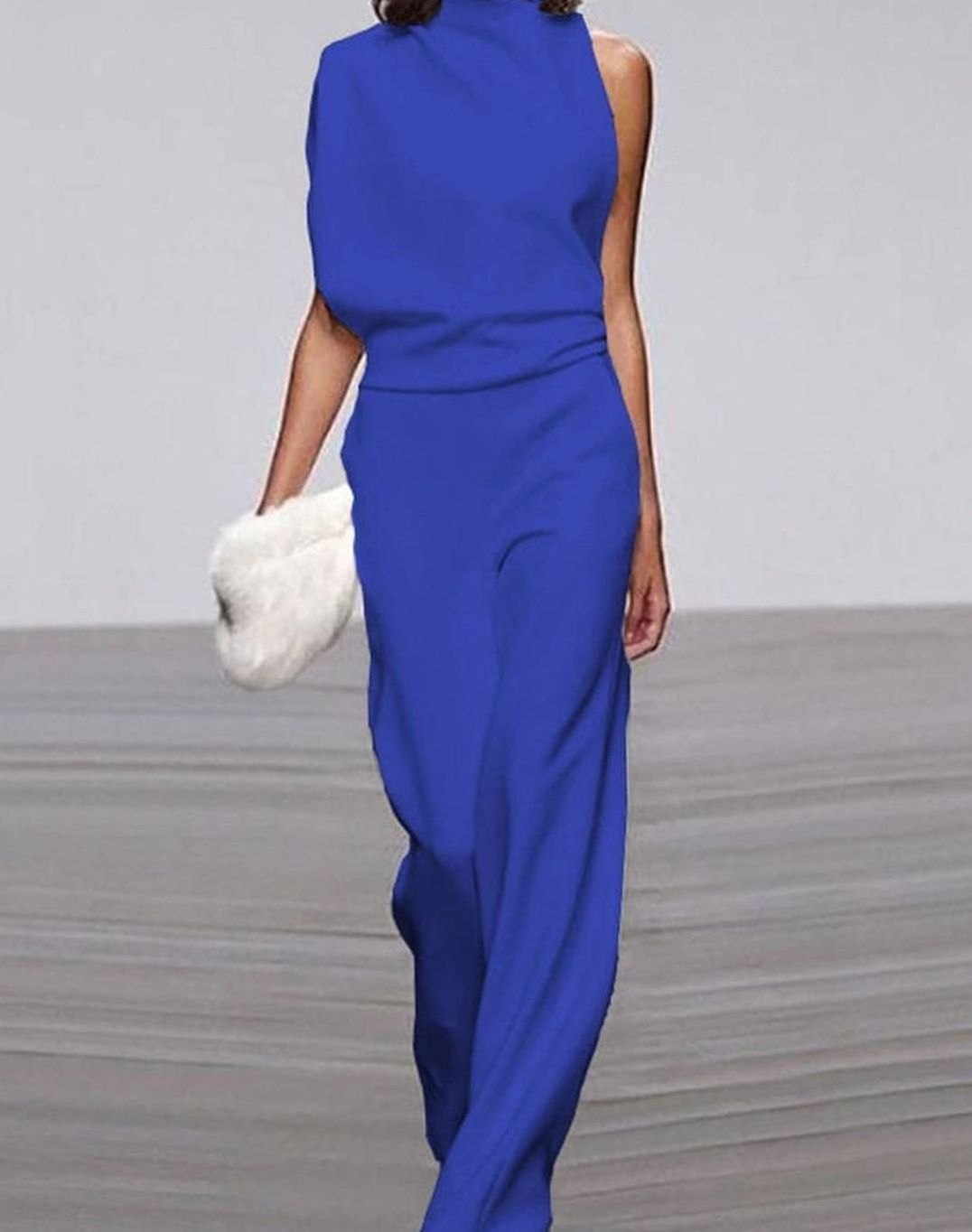Damen Ärmelloser Ein-Schulter-Jumpsuit mit Weitem Bein - Blau