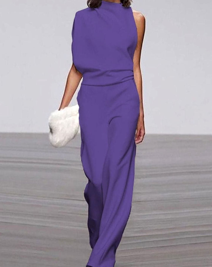 Damen Ärmelloser Ein-Schulter-Jumpsuit mit Weitem Bein - Lila