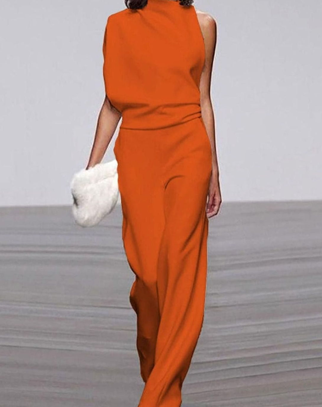 Damen Ärmelloser Ein-Schulter-Jumpsuit mit Weitem Bein - Orange