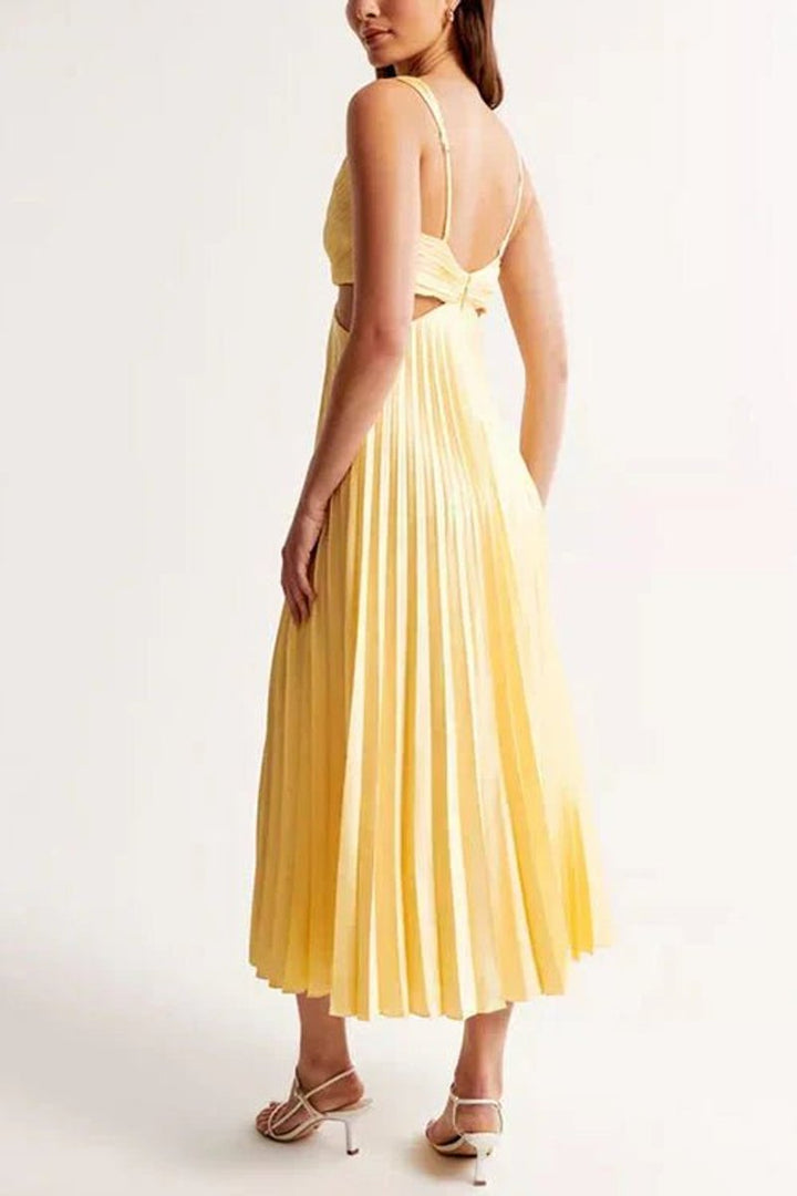 Damen ärmelloses Cocktailkleid mit V-Ausschnitt plissierter Maxi-Schnitt