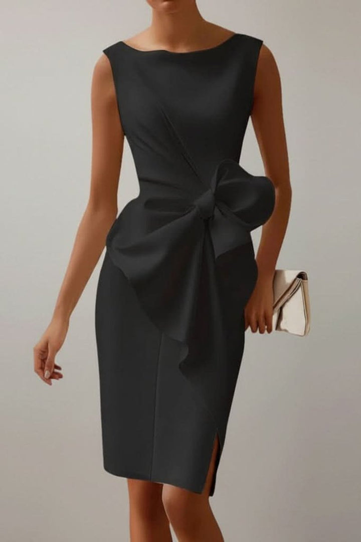 Damen Ärmelloses Midi-Cocktailkleid mit Schleife und Schlitz