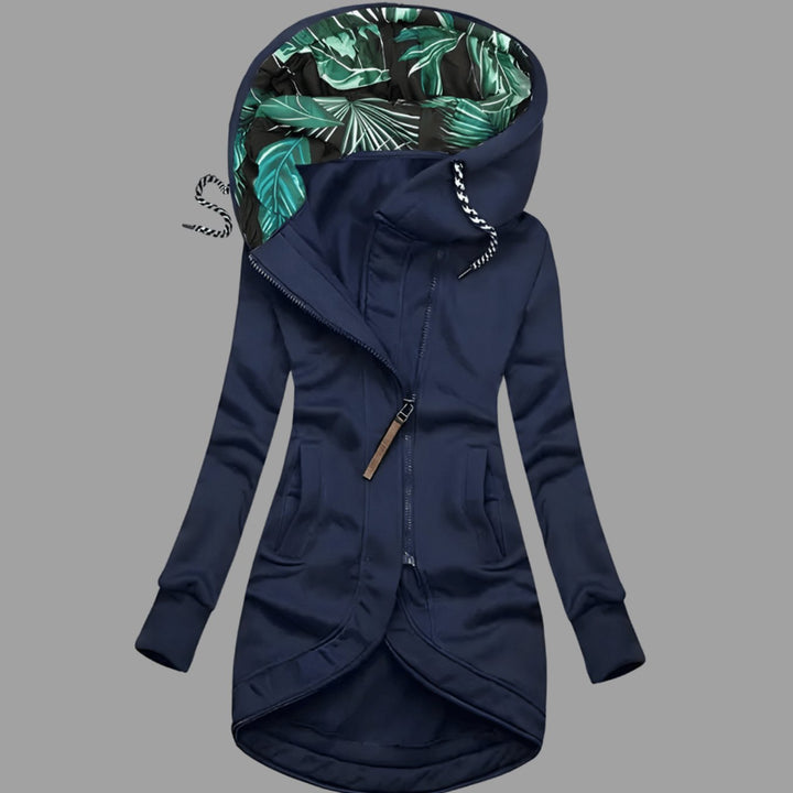 Damen Robuste Winter-Shelljacke mit Kapuze Reißverschluss Langer Schnitt - Marineblau