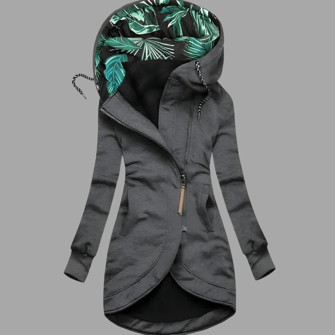 Damen Robuste Winter-Shelljacke mit Kapuze Reißverschluss Langer Schnitt - Grau