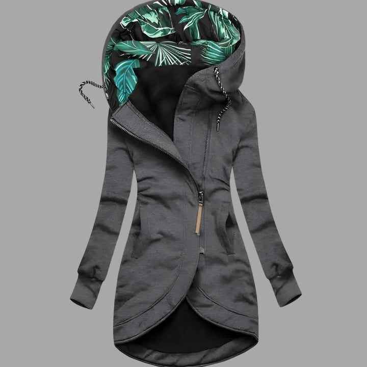 Damen Robuste Winter-Shelljacke mit Kapuze Reißverschluss Langer Schnitt - Grau