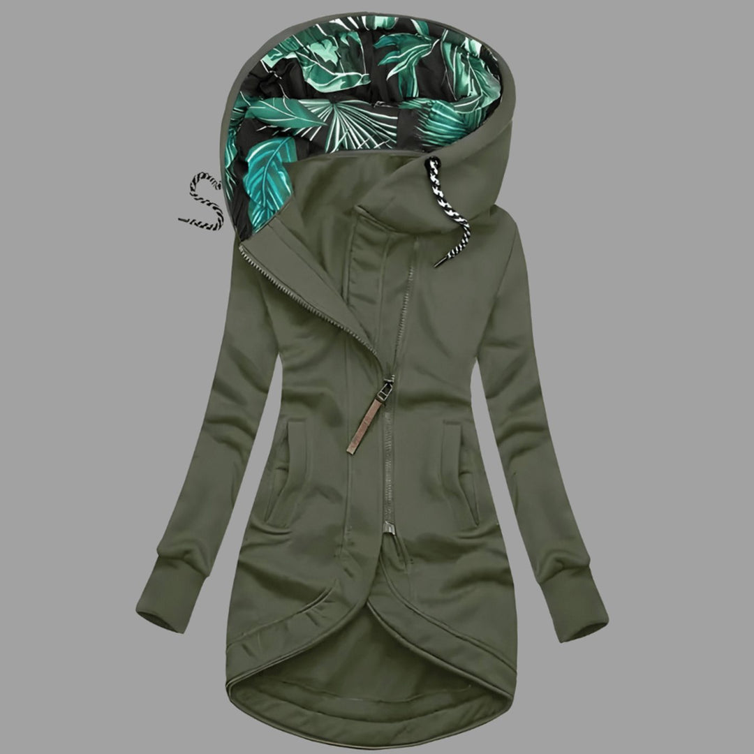Damen Robuste Winter-Shelljacke mit Kapuze Reißverschluss Langer Schnitt - Grün