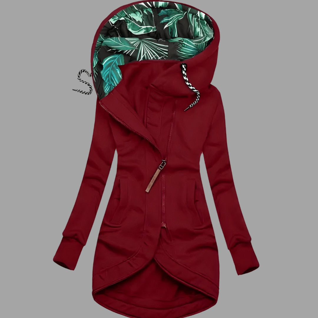 Damen Robuste Winter-Shelljacke mit Kapuze Reißverschluss Langer Schnitt - Rot