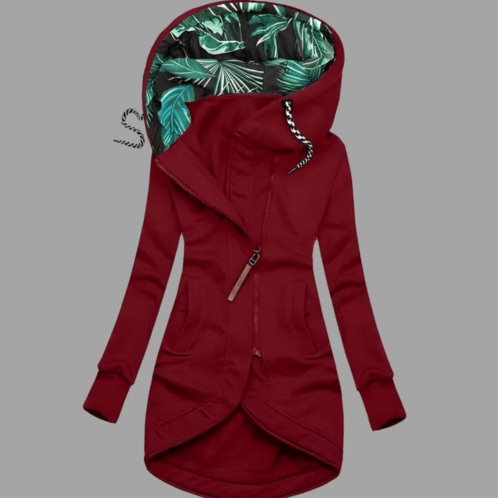 Damen Robuste Winter-Shelljacke mit Kapuze Reißverschluss Langer Schnitt - Rot