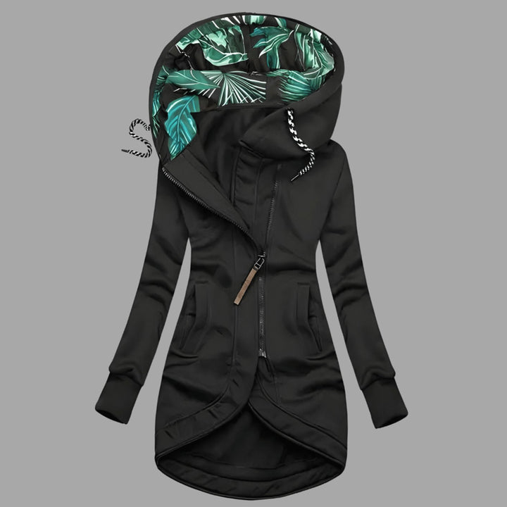 Damen Robuste Winter-Shelljacke mit Kapuze Reißverschluss Langer Schnitt - Schwarz