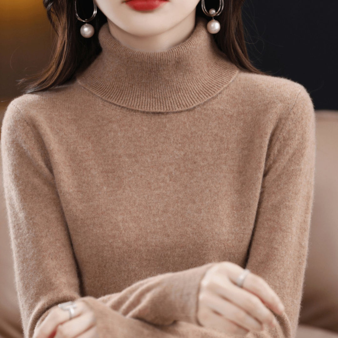Damen Rollkragen Pullover Klassischer Warmer Strickpullover - Braun