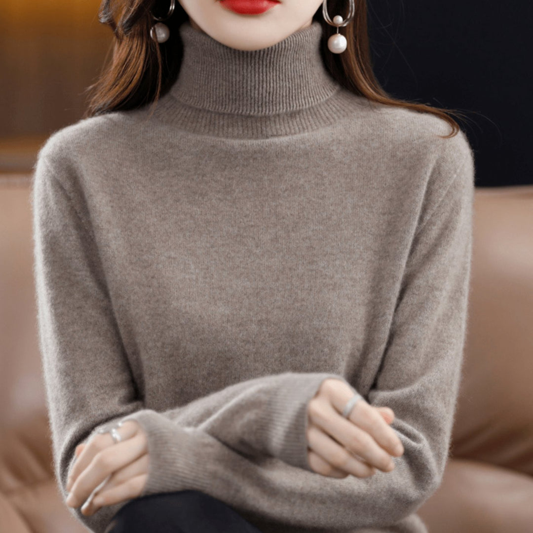 Damen Rollkragen Pullover Klassischer Warmer Strickpullover - Taupe