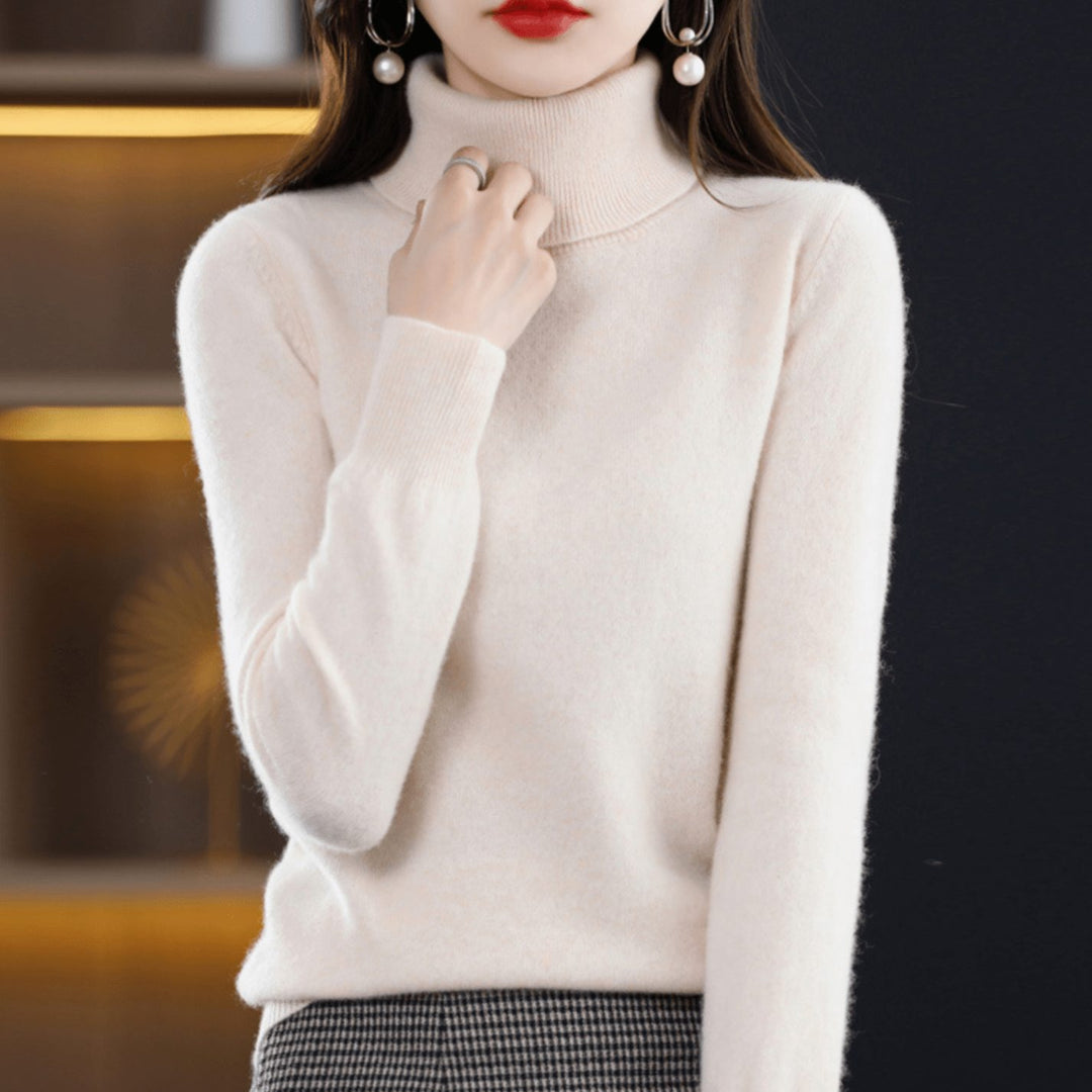 Damen Rollkragen Pullover Klassischer Warmer Strickpullover - Creme