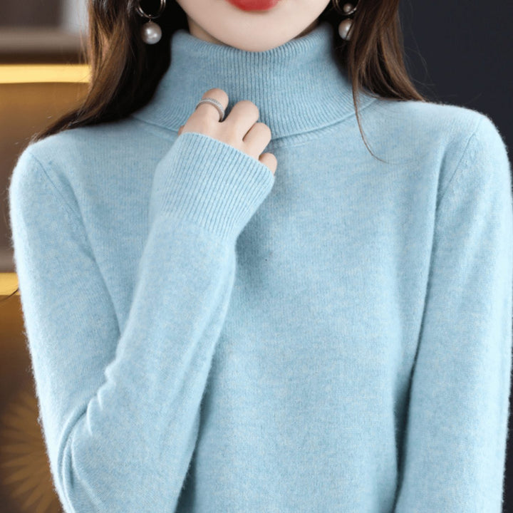 Damen Rollkragen Pullover Klassischer Warmer Strickpullover - Hellblau