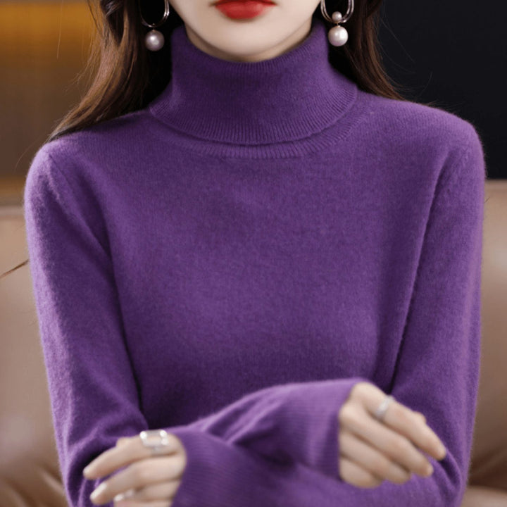 Damen Rollkragen Pullover Klassischer Warmer Strickpullover - Lila
