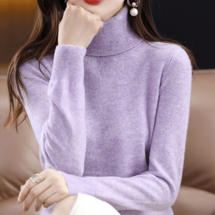 Damen Rollkragen Pullover Klassischer Warmer Strickpullover - Helllila