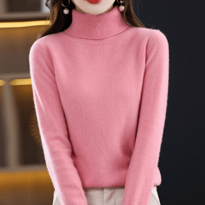 Damen Rollkragen Pullover Klassischer Warmer Strickpullover - Rosa