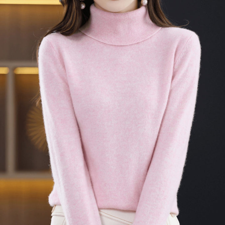 Damen Rollkragen Pullover Klassischer Warmer Strickpullover - Hellrosa